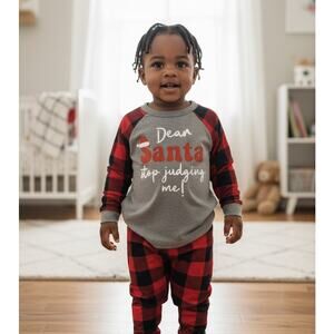 Dear Santa Stop Judging Me Christmas Pajamas Toddler 2T Buffalo Plaid NWOT